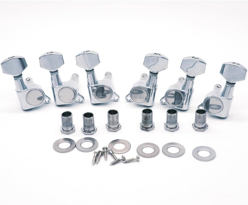 harpfeas 6 Pieces 3L3R Guitar tuner pegs,small Square Sealed guitar tuning pegs tuners machine heads,for Acoustic or Electric Guitar (Chrome) - Image 1